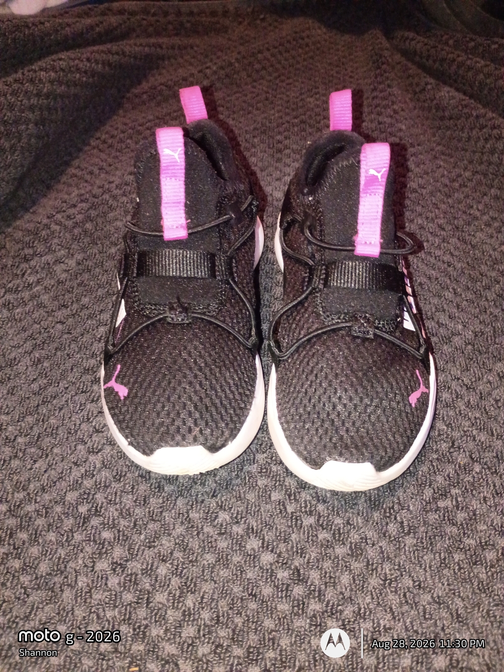 Puma Kids Black Sneakers with Pink Accents